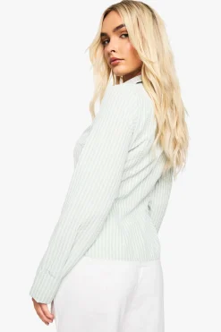 Chemise à rayures à taille cintrée ornée de dentelle