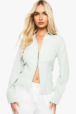 Chemise à rayures à taille cintrée ornée de dentelle