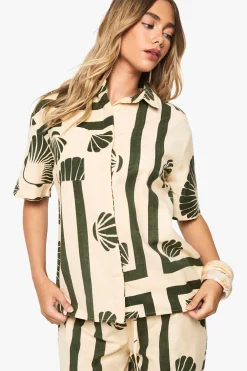 Chemise resort en lin à imprimé Shell Print Linen Resort Shirt