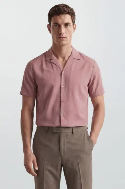 Chemise Resort Rose En Lin À Manches Courtes