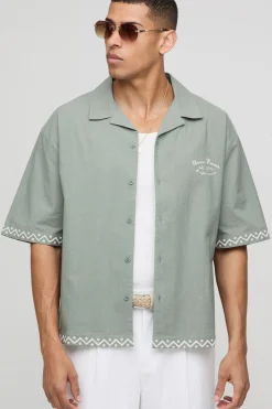 Chemise Revere brodée à l'allure en lin surdimensionnée