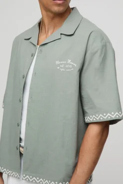 Chemise Revere brodée à l'allure en lin surdimensionnée