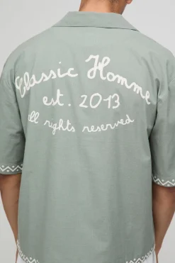 Chemise Revere brodée à l'allure en lin surdimensionnée