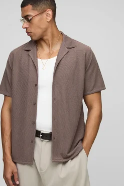 boohooMAN Chemise Revere à coupe régulière en gaufre nid d’abeille<Homme Chemises