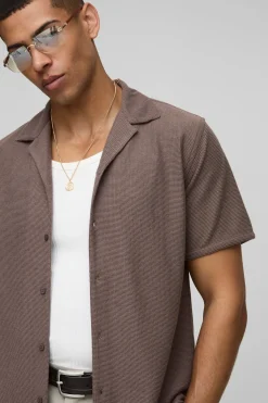 boohooMAN Chemise Revere à coupe régulière en gaufre nid d’abeille<Homme Chemises