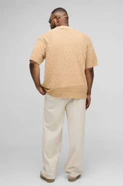 Chemise Revere en crochet pointelle à motif feuille surdimensionnée