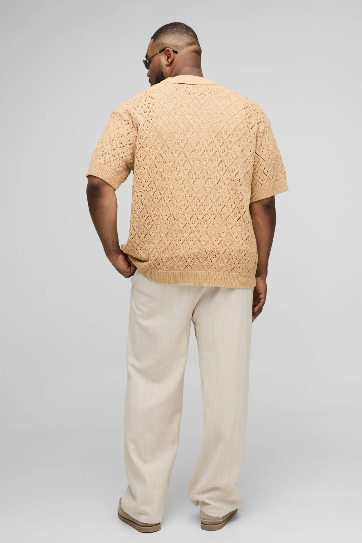 Chemise Revere en crochet pointelle à motif feuille surdimensionnée