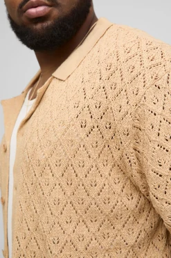 Chemise Revere en crochet pointelle à motif feuille surdimensionnée