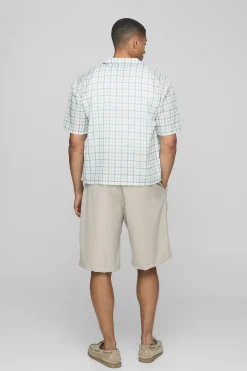 boohooMAN Chemise Revere en slub surdimensionnée & boxy à motif window check<Homme Chemises