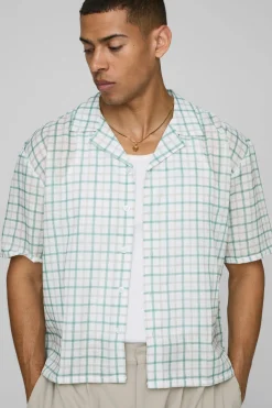 boohooMAN Chemise Revere en slub surdimensionnée & boxy à motif window check<Homme Chemises