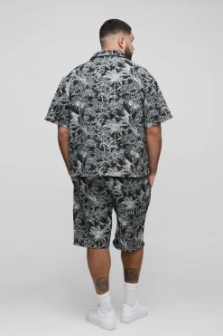 boohooMAN Chemise Revere Oversized Plus Tropical Tapestry<Homme Chemises Grande Taille|Chemises