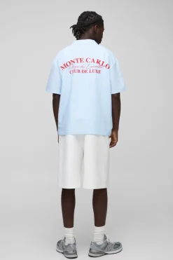 boohooMAN Chemise Revere oversize en seersucker à rayures brodées<Homme Chemises Grande Taille|Chemises