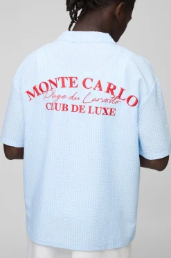boohooMAN Chemise Revere oversize en seersucker à rayures brodées<Homme Chemises Grande Taille|Chemises