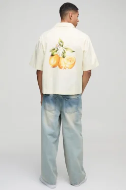 boohooMAN Chemise Revere oversize à imprimé citron<Homme Chemises