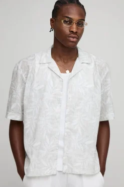 Chemise Revere surdimensionnée en slub feuille