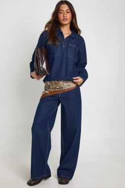 boohoo Chemise Rugby À Col En Denim<Femme Denim|Denim