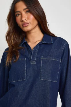boohoo Chemise Rugby À Col En Denim<Femme Denim|Denim