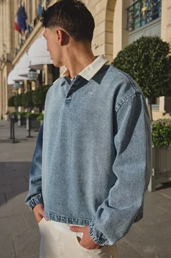 boohooMAN Chemise Rugby En Jean Délavé Oversize Brodée<Homme Denim|Denim
