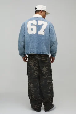 boohooMAN Chemise Rugby En Jean Délavé Oversize Brodée<Homme Denim|Denim