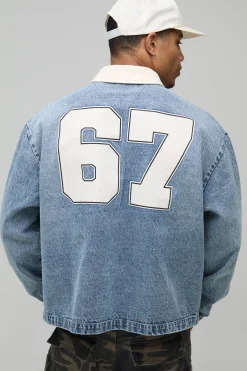 boohooMAN Chemise Rugby En Jean Délavé Oversize Brodée<Homme Denim|Denim
