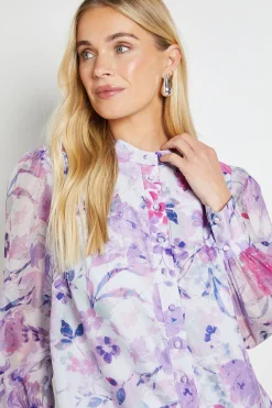 Wallis Chemise Sans Col En Organza Fleuri Petite Taille<Femme Tops