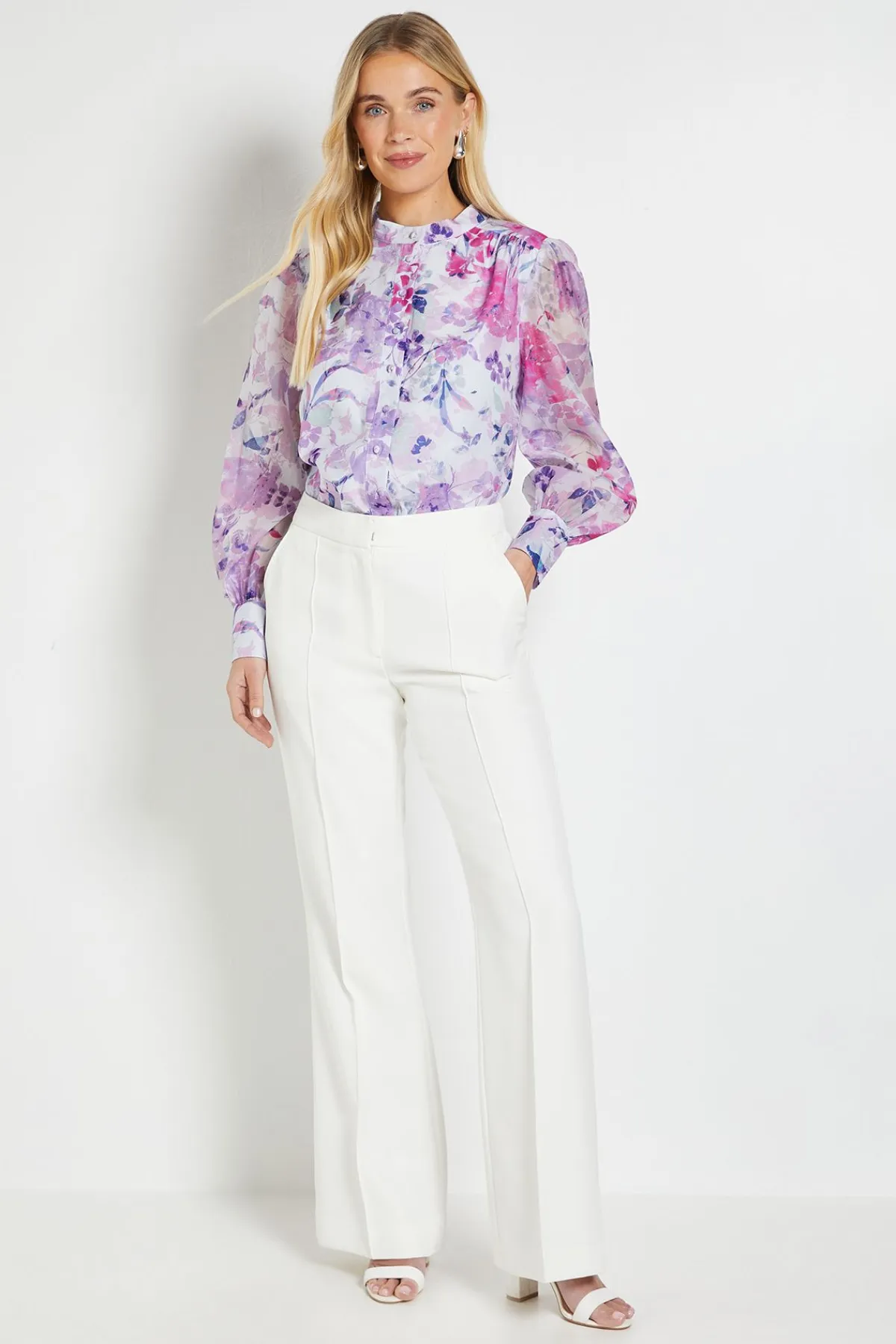 Wallis Chemise Sans Col En Organza Fleuri Petite Taille<Femme Tops