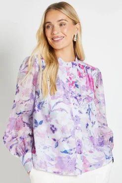 Wallis Chemise Sans Col En Organza Fleuri Petite Taille<Femme Tops