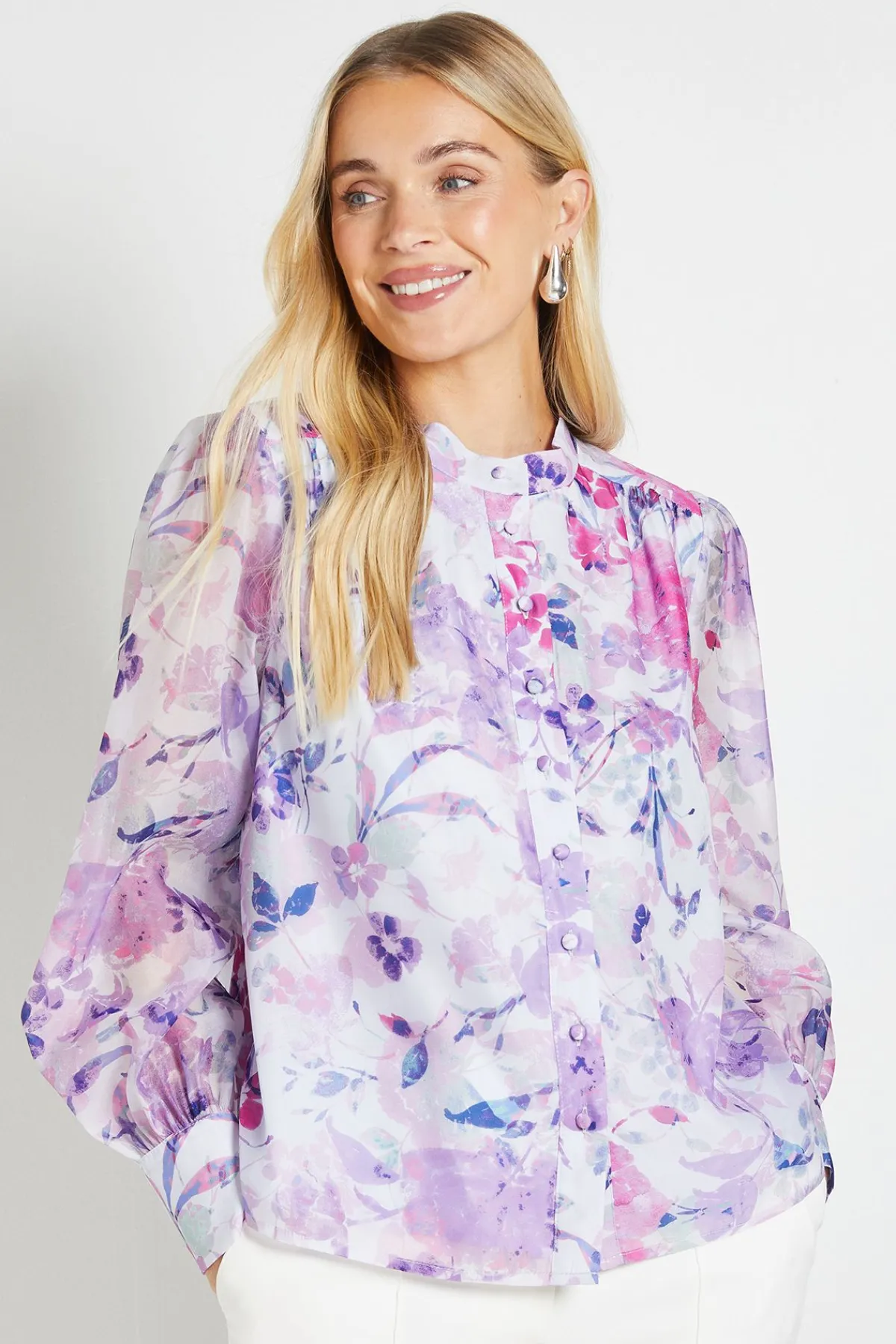 Wallis Chemise Sans Col En Organza Fleuri Petite Taille<Femme Tops