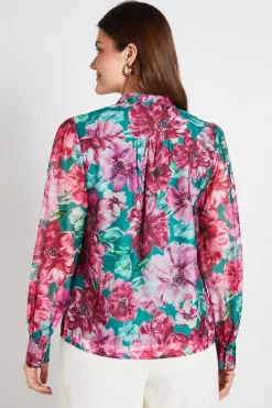 Chemise Sans Col En Organza Fleuri