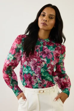 Chemise Sans Col En Organza Fleuri