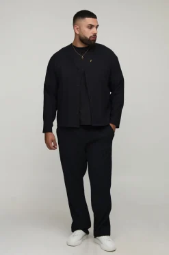boohooMAN Chemise sans col, oversize, à coupe boxy et plis accentués<Homme Chemises Grande Taille|Chemises