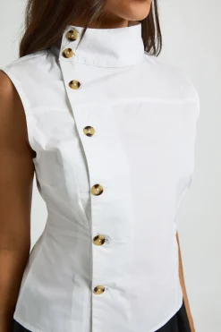 boohoo Chemise Sans Manches En Coton À Col Cheminée<Femme Tops