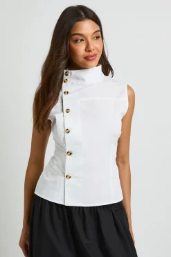 Chemise Sans Manches En Coton À Col Cheminée