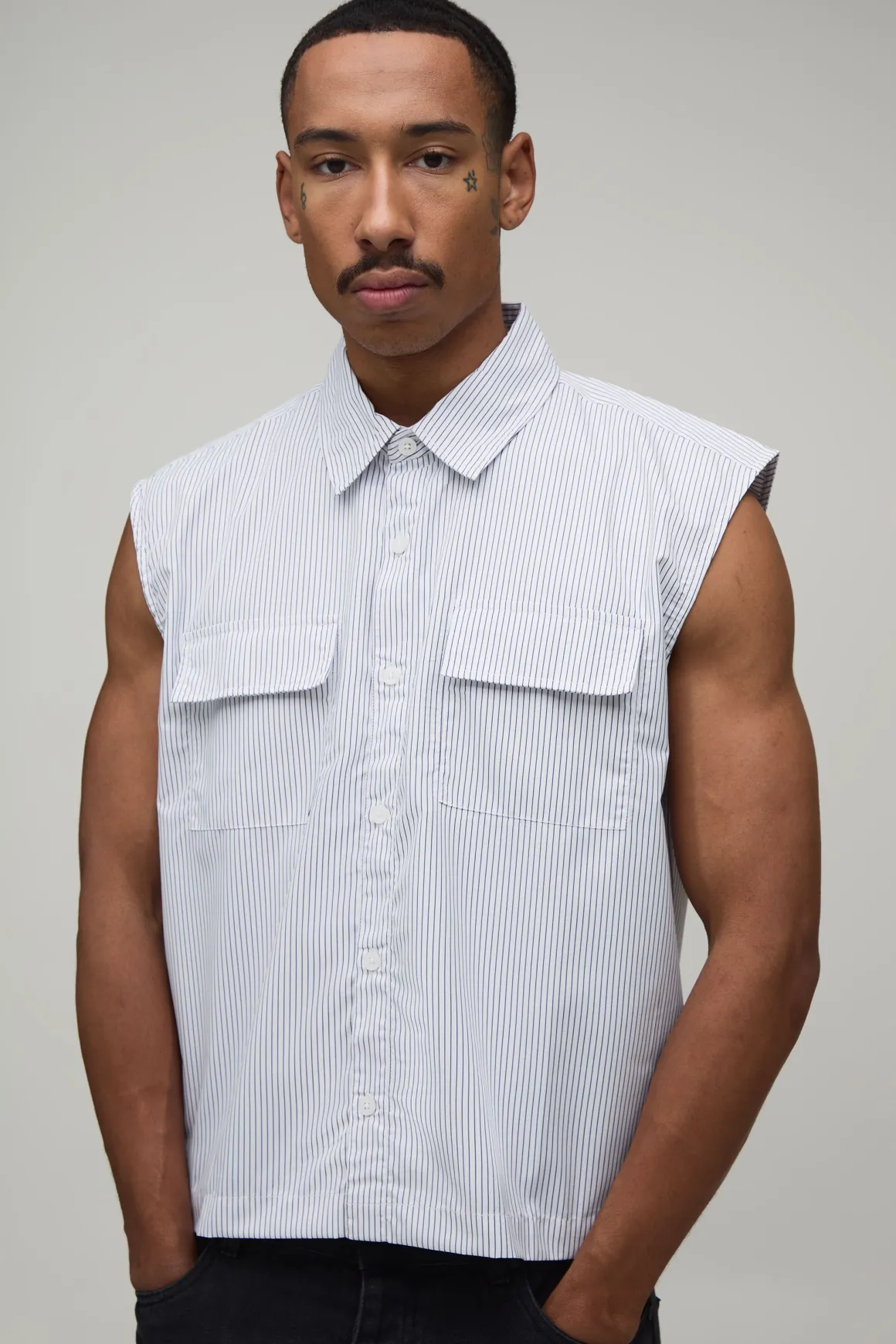 Chemise Sans Manches Oversize À Rayures Coupe Carrée
