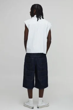 boohooMAN Chemise Sans Manches Oversize Coupe Boxy À Double Rayure Et Coutures Apparentes<Homme Chemises Grande Taille|Chemises