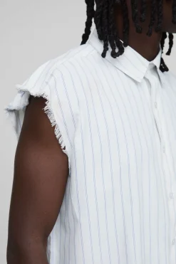 boohooMAN Chemise Sans Manches Oversize Coupe Boxy À Double Rayure Et Coutures Apparentes<Homme Chemises Grande Taille|Chemises