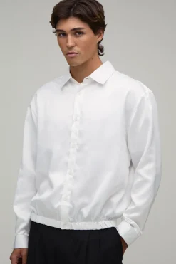 boohooMAN Chemise Satinée À Manches Longues Coupe Ample Oversize Avec Ourlet Élastiqué<Homme Chemises