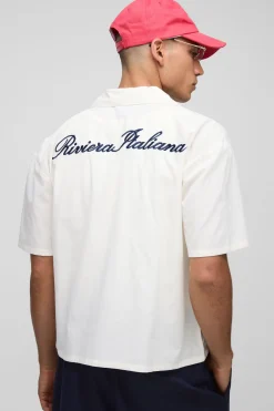 Chemise Sfera Oversized Boxy Stripe Riviera Italiana Embroidered Revere