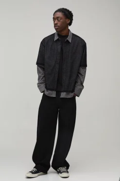 boohooMAN Chemise Sport Oversize Ample À Fausse Superposition<Homme Chemises