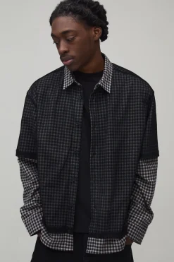 boohooMAN Chemise Sport Oversize Ample À Fausse Superposition<Homme Chemises