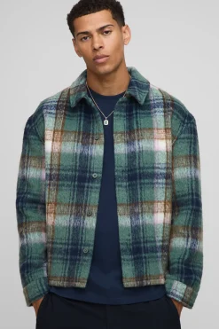 Chemise surchemise à carreaux brossée, coupe regular, en tissu lourd
