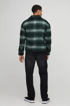 boohooMAN Chemise surchemise à carreaux brossée, coupe régulière en tissu épais<Homme Chemises