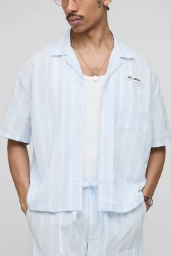 Chemise surdimensionnée au style lin boxy, rayures et détails de poche