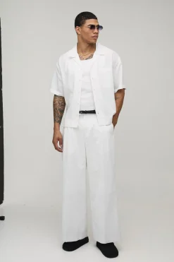 boohooMAN Chemise Surdimensionnée Coupe Boxy Manches Courtes Mélange Lin<Homme Ensembles|Chemises