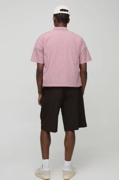 boohooMAN Chemise surdimensionnée à coupe boxy et micro-check avec col<Homme Chemises
