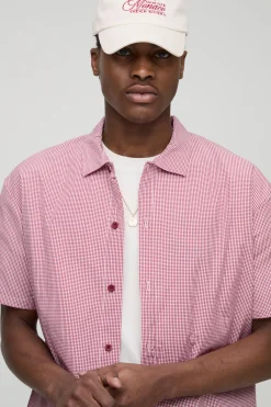 boohooMAN Chemise surdimensionnée à coupe boxy et micro-check avec col<Homme Chemises
