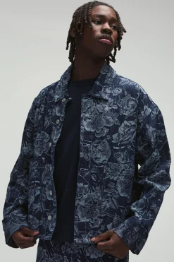Chemise Surdimensionnée en Jacquard Denim Floral