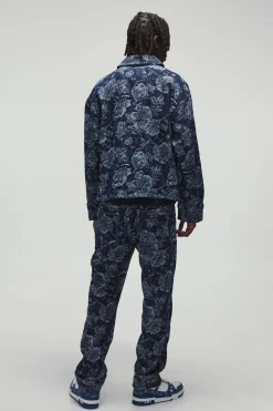 Chemise Surdimensionnée en Jacquard Denim Floral