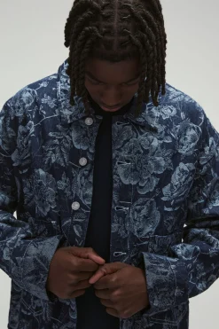 Chemise Surdimensionnée en Jacquard Denim Floral