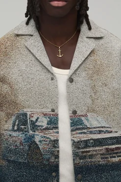 Chemise Surdimensionnée À Manches Courtes Motif Tapisserie Automobile